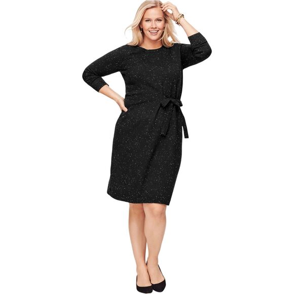Talbots Dresses & Skirts - Talbots Side Tie Sweater Dress Black White Speckled Long Sleeve Size 1X